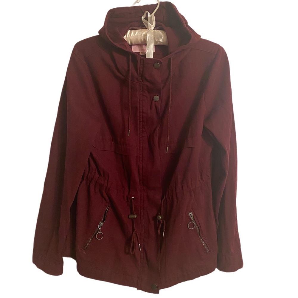 Ashley Sunrise Collection Burgundy Utility Jacket With Hood Size M